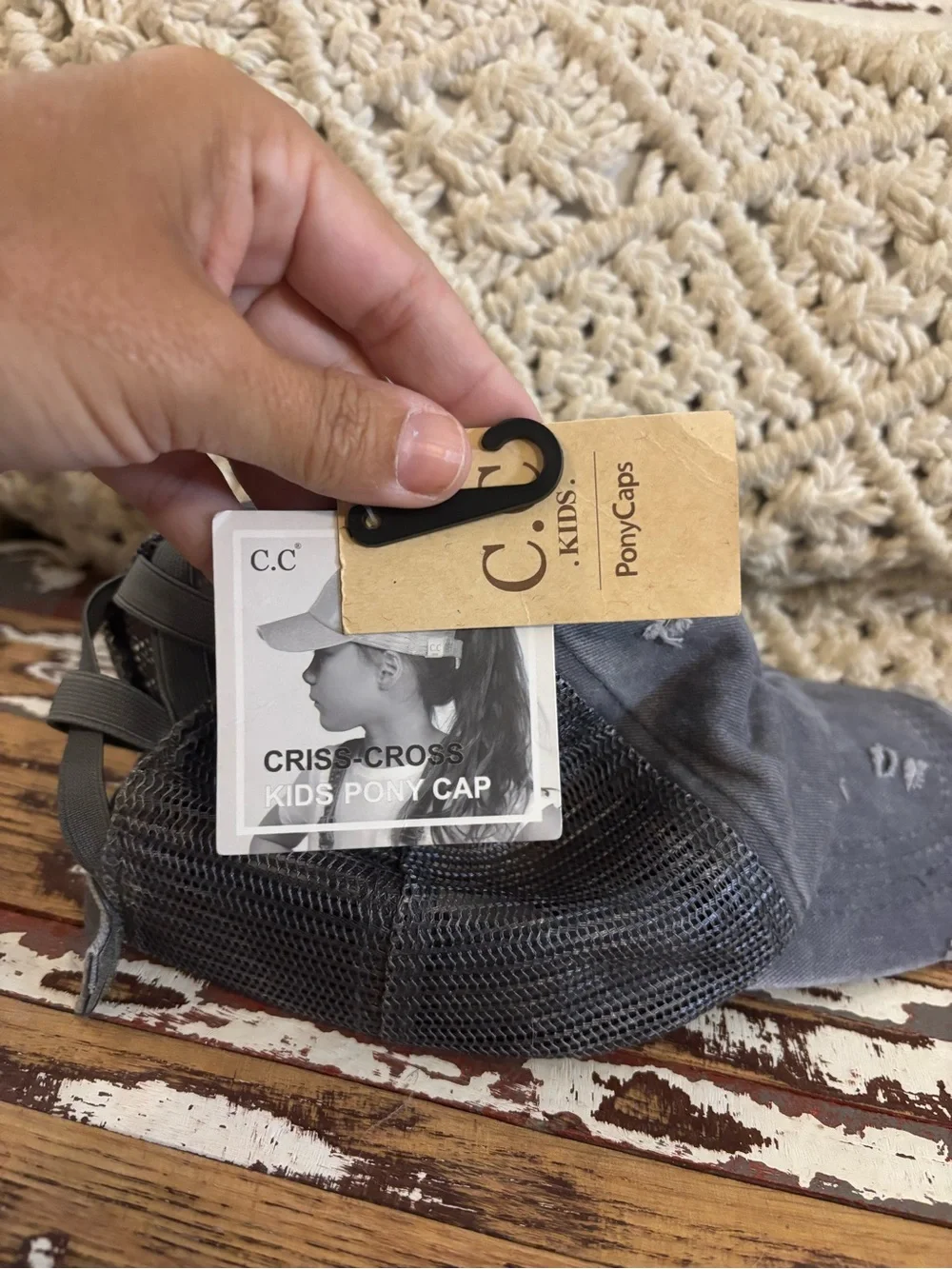 C.C Kids Criss-Cross Pony Cap in Charcoal Gray